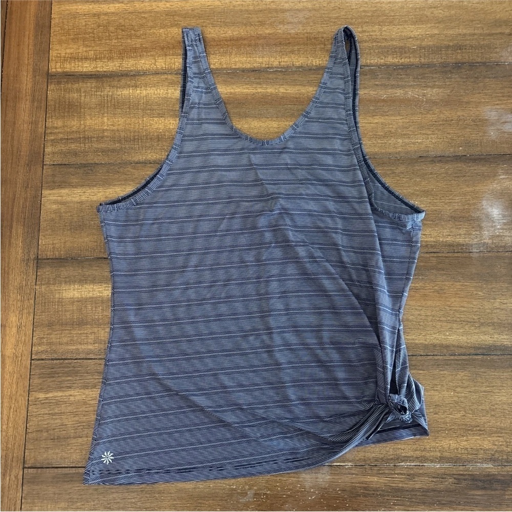Athleta Women's Essence Tank Top Striped Side Tie Yoga Gym Size XL  Blue White
